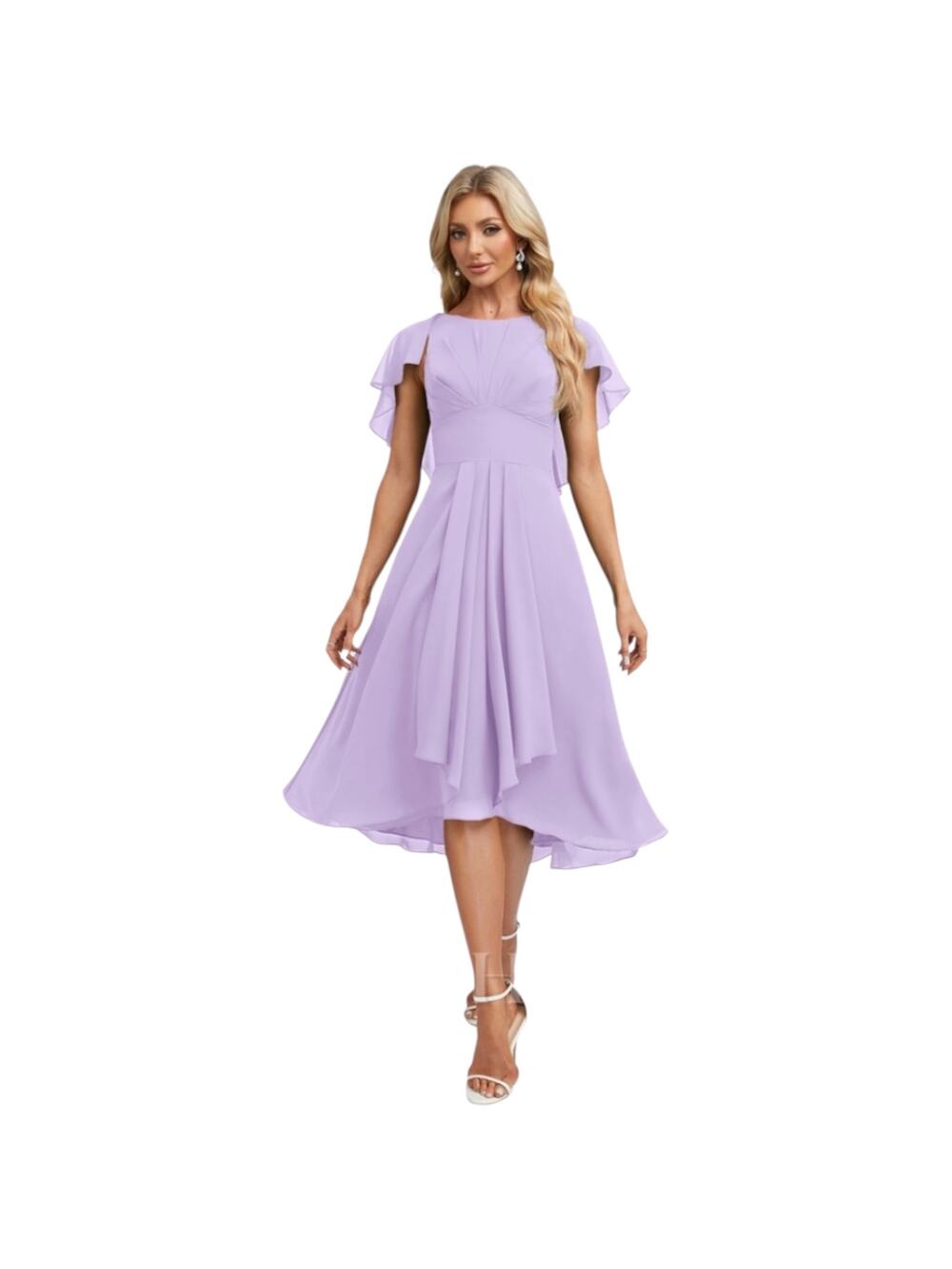 JJ’s House NWT Lilac A-line Scoop Asymmetrical Chiffon Dress With Ruffle-size 4